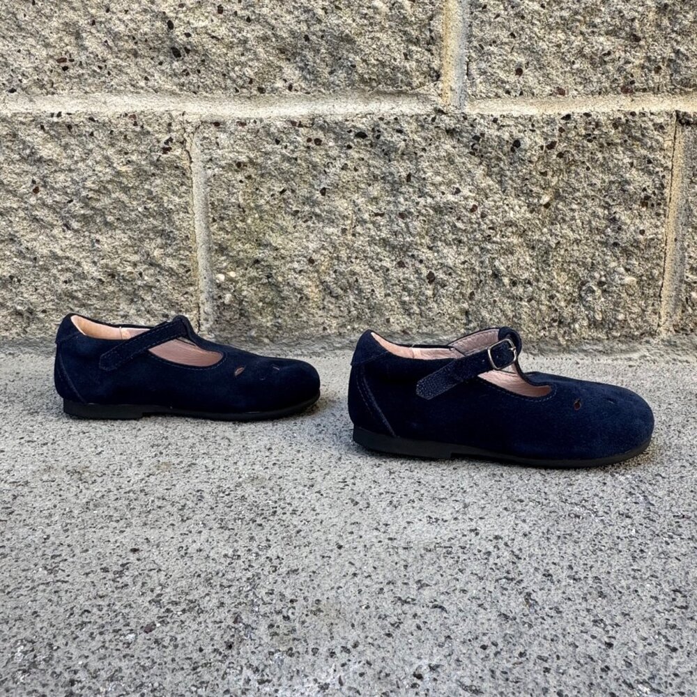 FLEURISSE Josephine T-Bar Shoes Girls 27 Navy Blue Suede Mary Janes Dress Shoe - Picture 4 of 10